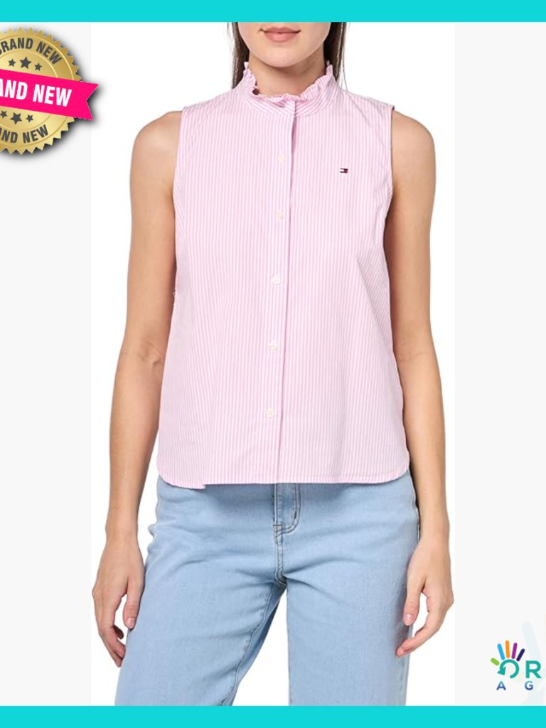 Sleeveless Cotton Button Down Shirt Collar Detail Preppy Chic Everyday Top